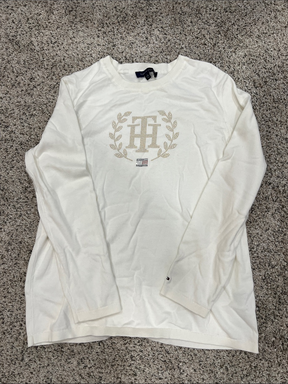 Tommy Hilfiger Cream Long-Sleeve Crewneck with Laurel Logo